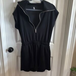 Lou & Grey Black Short Sleeve Zip-Up Romper